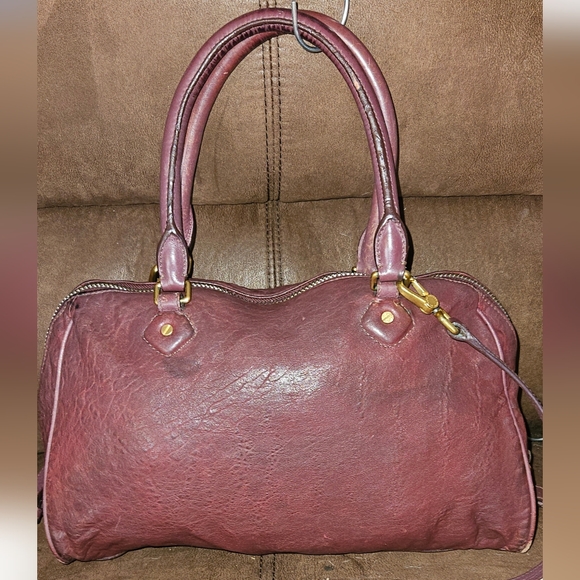 Marc Jacobs Washed up Lauren Burgundy Distressed Leather Satchel Crossbody Bag - Picture 9 of 16